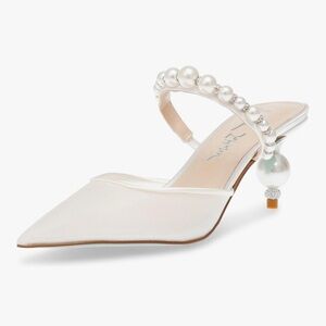 Betsey Johnson- Elegant White Pearl-Embellished Women's Heels